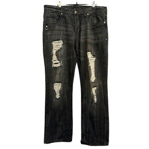 Guess Jeans Rolland Low Bootcut 38 Black Distressed Button Fly 90s Y2K Hip Hop